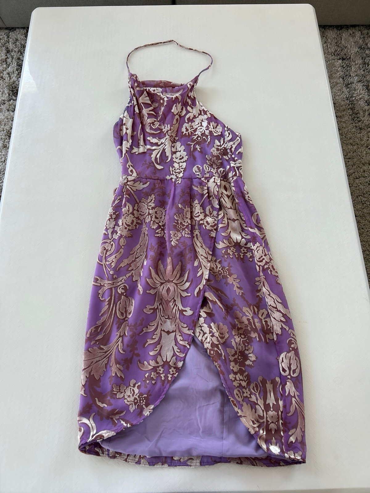 Halter Wrap Dress in Lilac Velvet LPA
