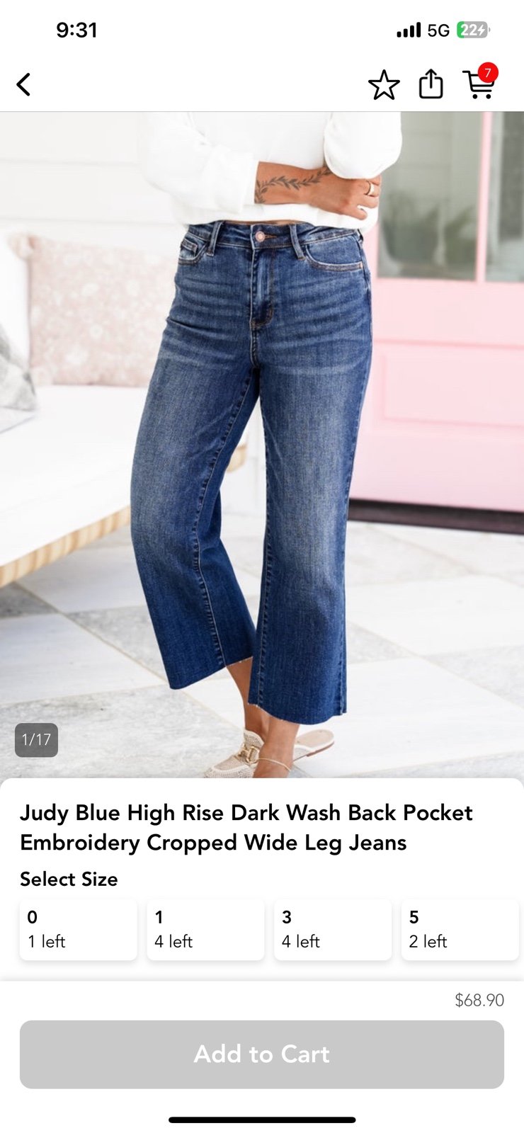 Judy Blue high rise, dark wash, cropped wide leg