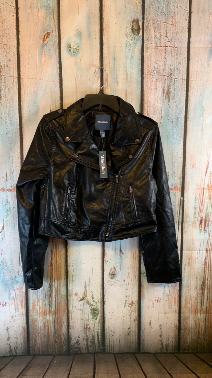 NWT ModCloth Black Faux Leather Vegan Motorcycle Jacket Size M