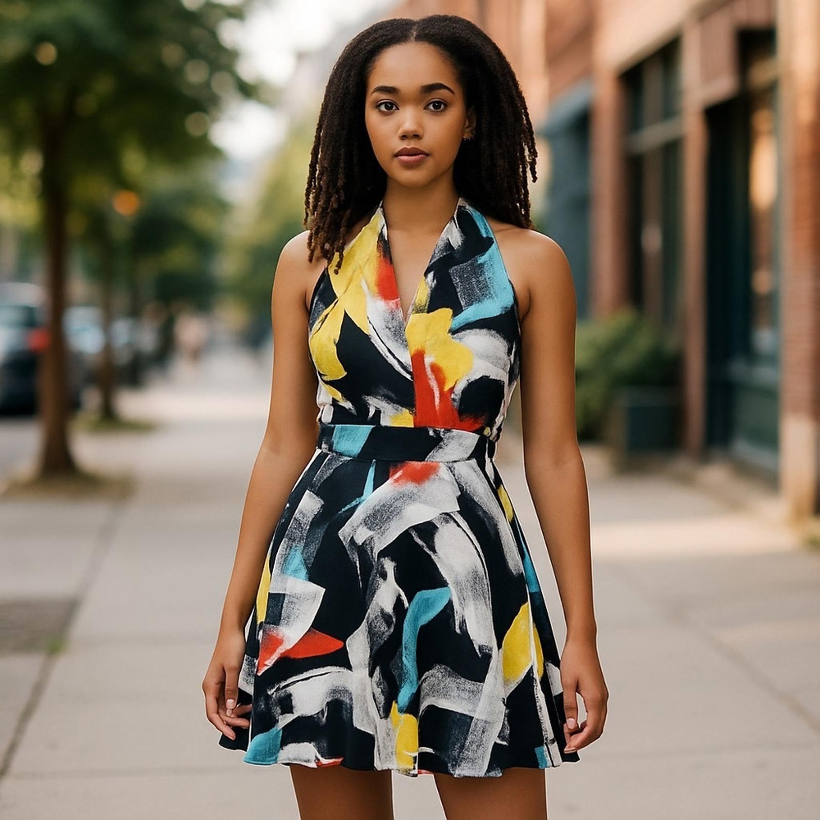 Venus Multicolored Abstract Print Halter Dress Size Medium
