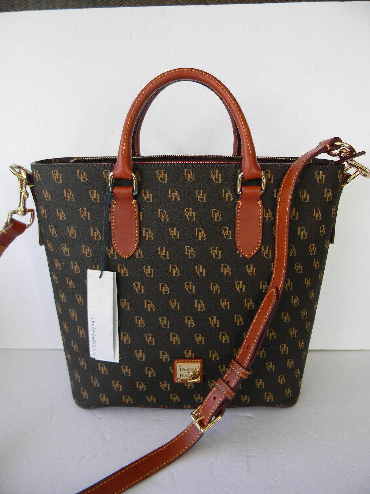 NWT DOONEY & BOURKE COATED CANVAS LOGO BROWN T'MORO EDITORS TOTE CROSSBODY
