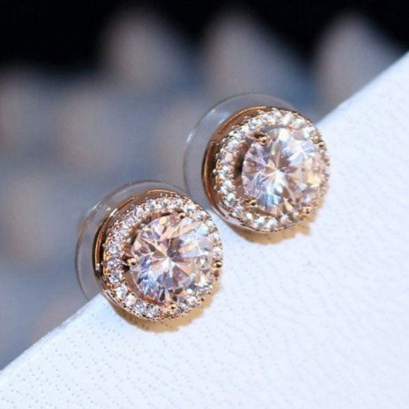 NEW 18K Rose Gold Diamond Stud Earrings