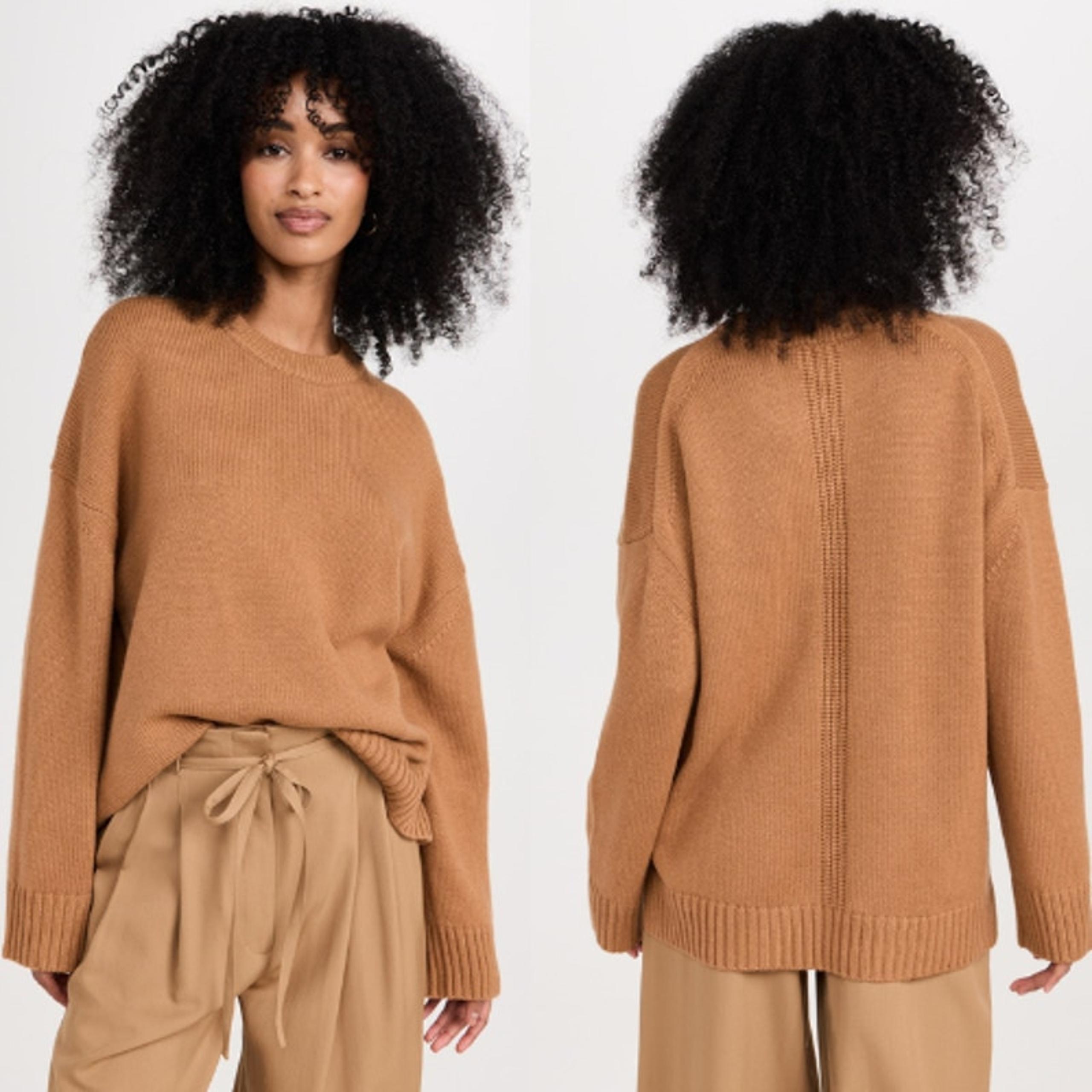 NEW A.L.C Crew Neck Wool Blend Ribbed Hem Knitted Ayden Sweater Brown