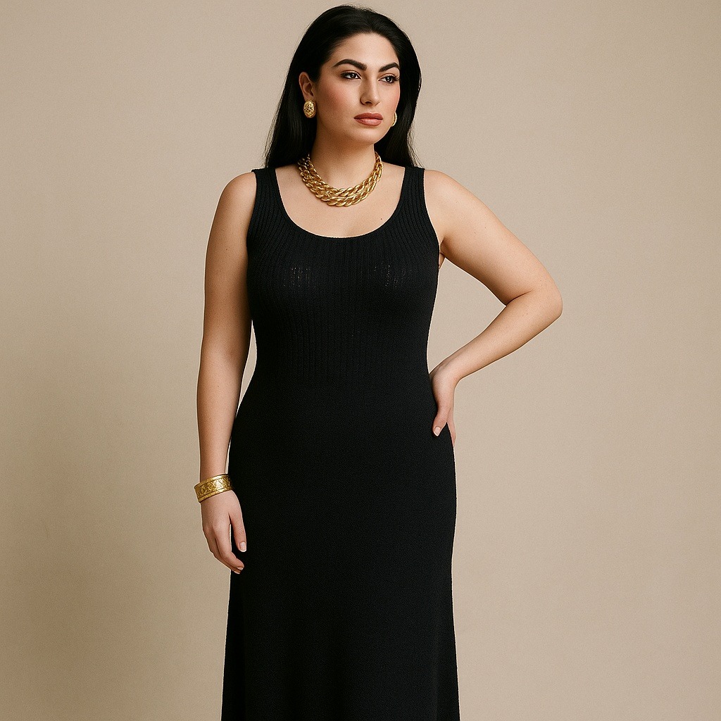 Vintage 70s St. John Knits Black Maxi Dress Santana Knit Classic Evening Gown