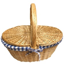 Vintage Wicker Woven Picnic Hamper with Double Lids & Gingham Lining