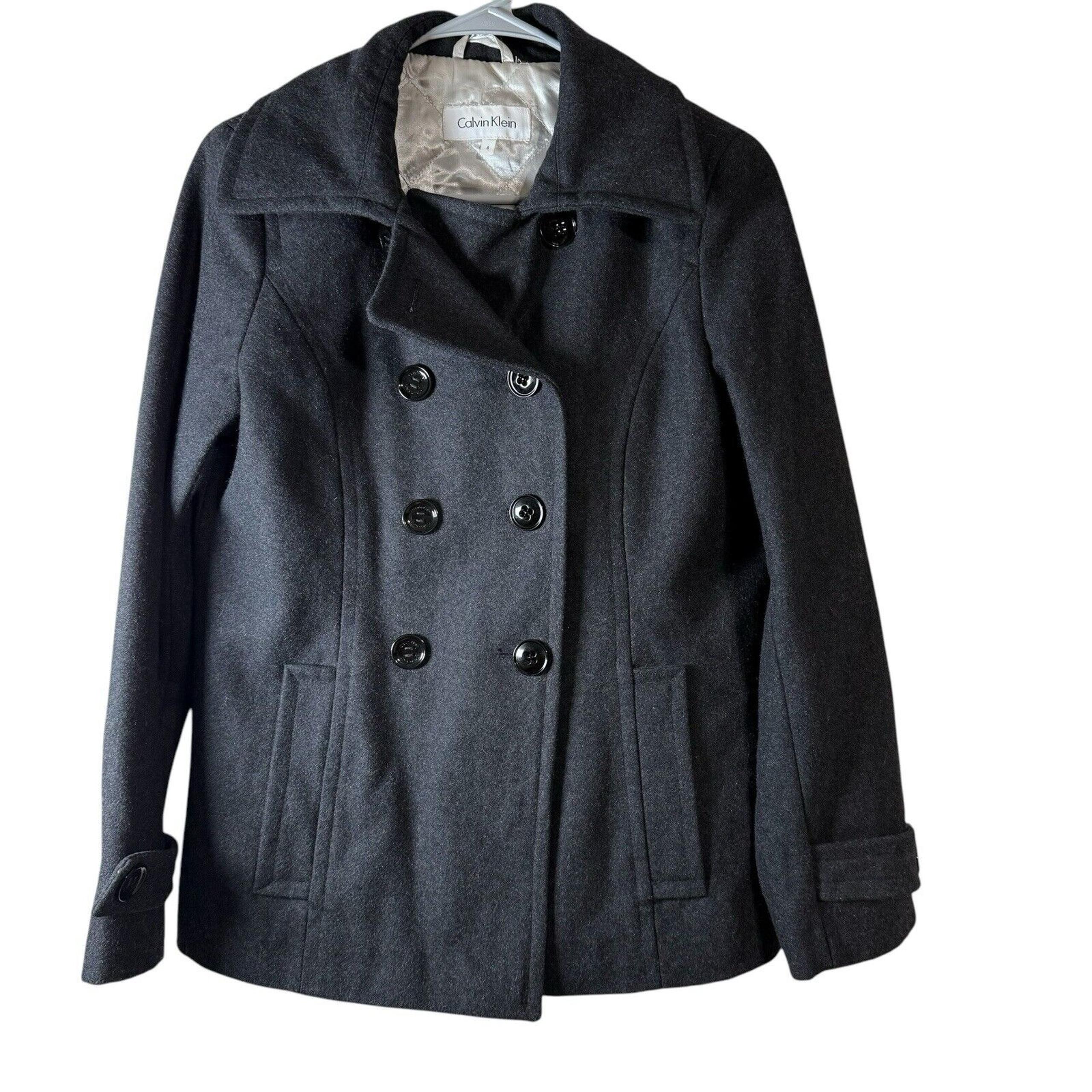 Calvin Klein Double Breasted Wool Peacoat Womens 8 Black Classic Career City