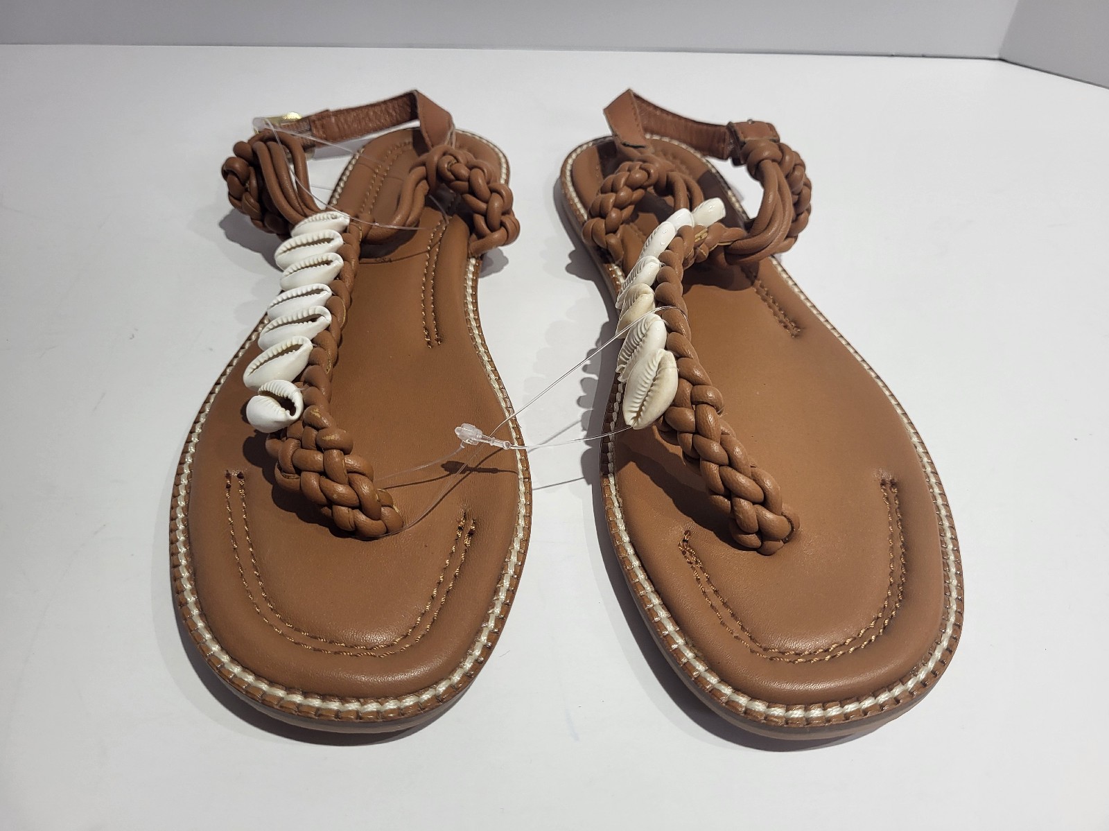 Anthropologie Honey Women's Braided Seashell Embellished Thong Flat Sandal US 7B
