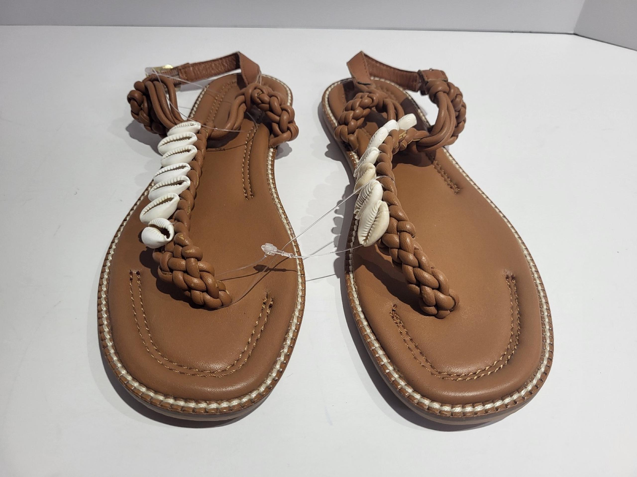 Anthropologie Honey Women's Braided Seashell Embellished Thong Flat Sandal US 7B