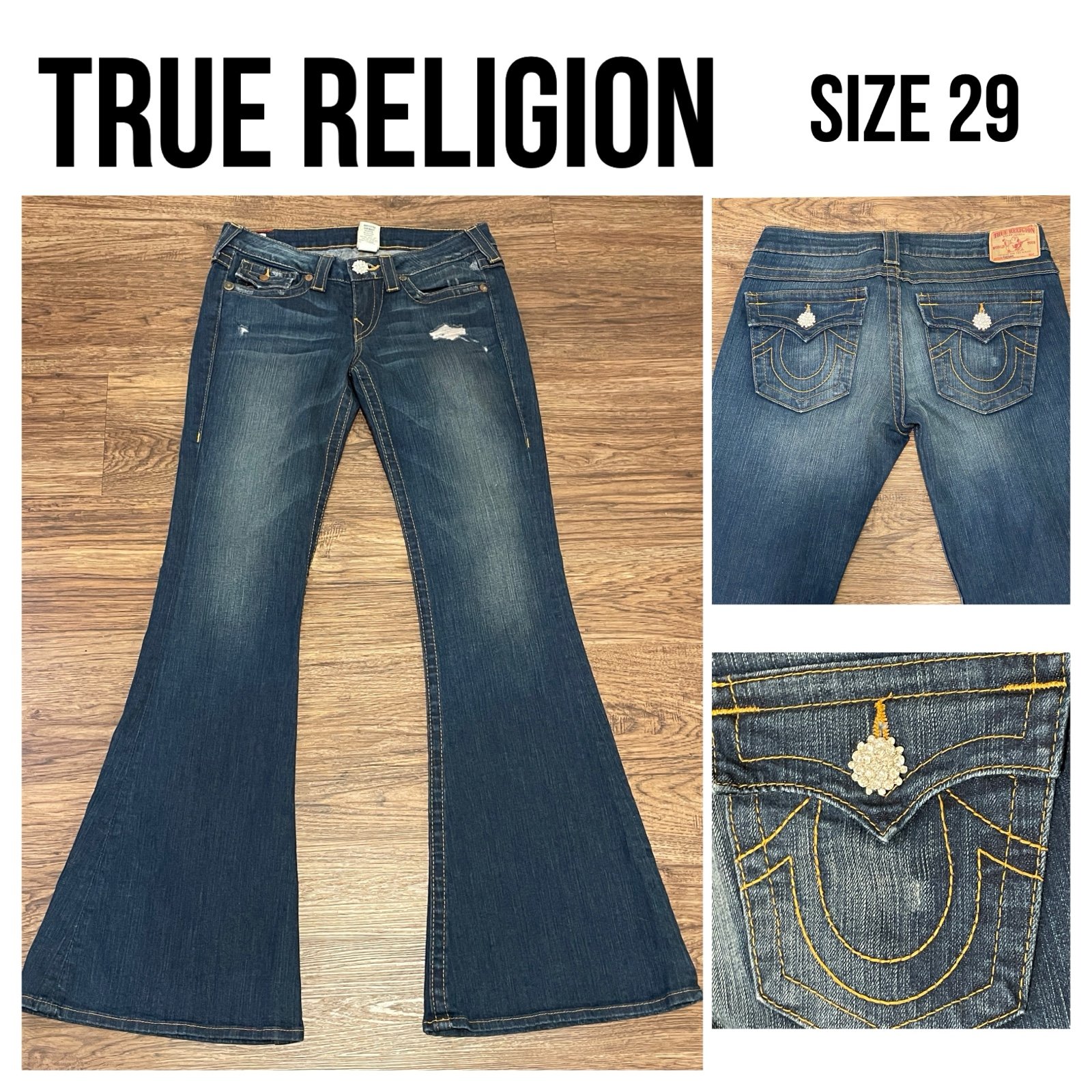 NWOT True Religion Raegan Flare Lowrise Women's Jeans Dark Wash Blue Size 29