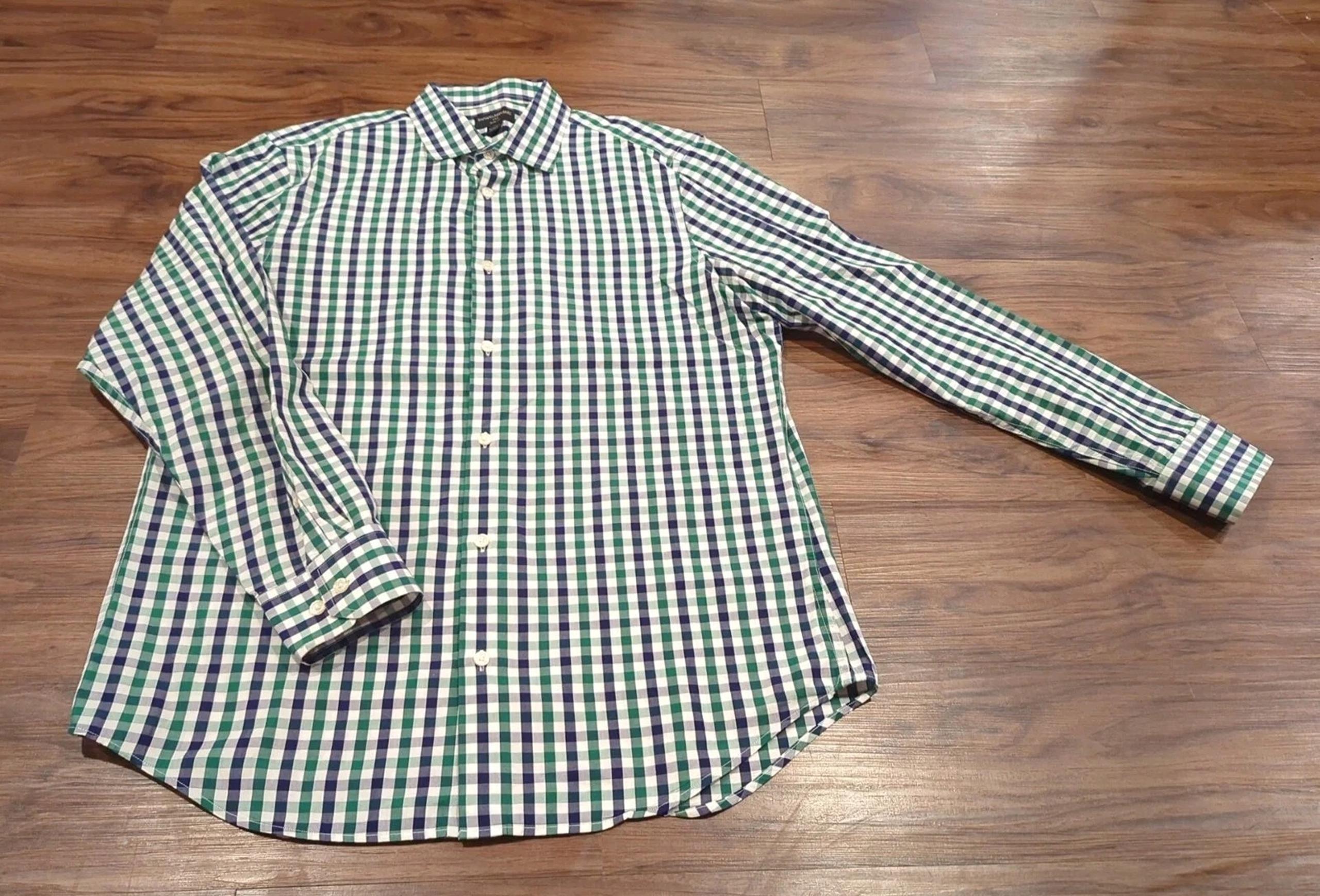 Banana Republic Men's LS Button Down Plaid Shirt Size Large 16-16 1/2 Blue Green