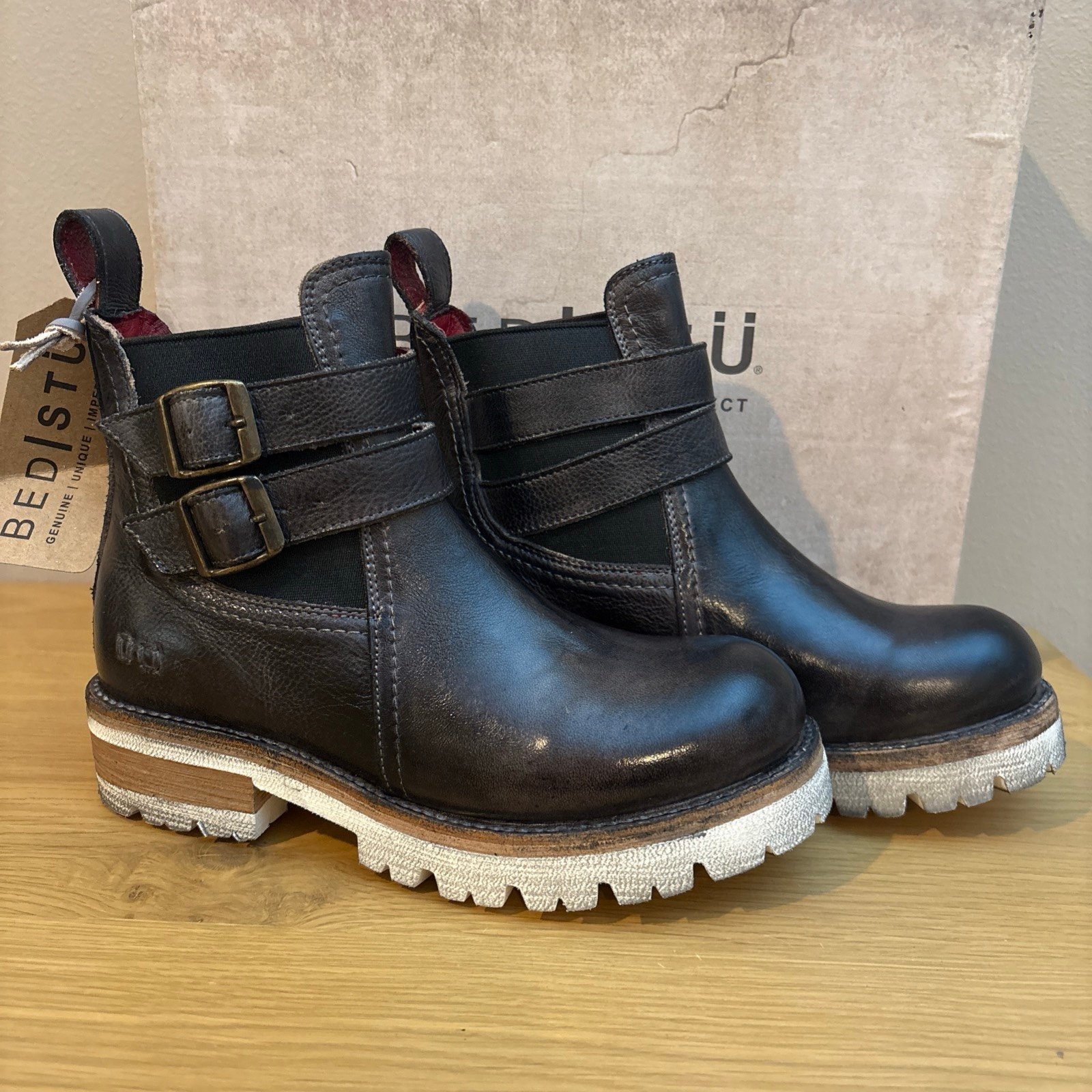 Bed Stu Women’s Black Rustic Leather Ginger Boots Size 6.5 NEW Cobbler Series