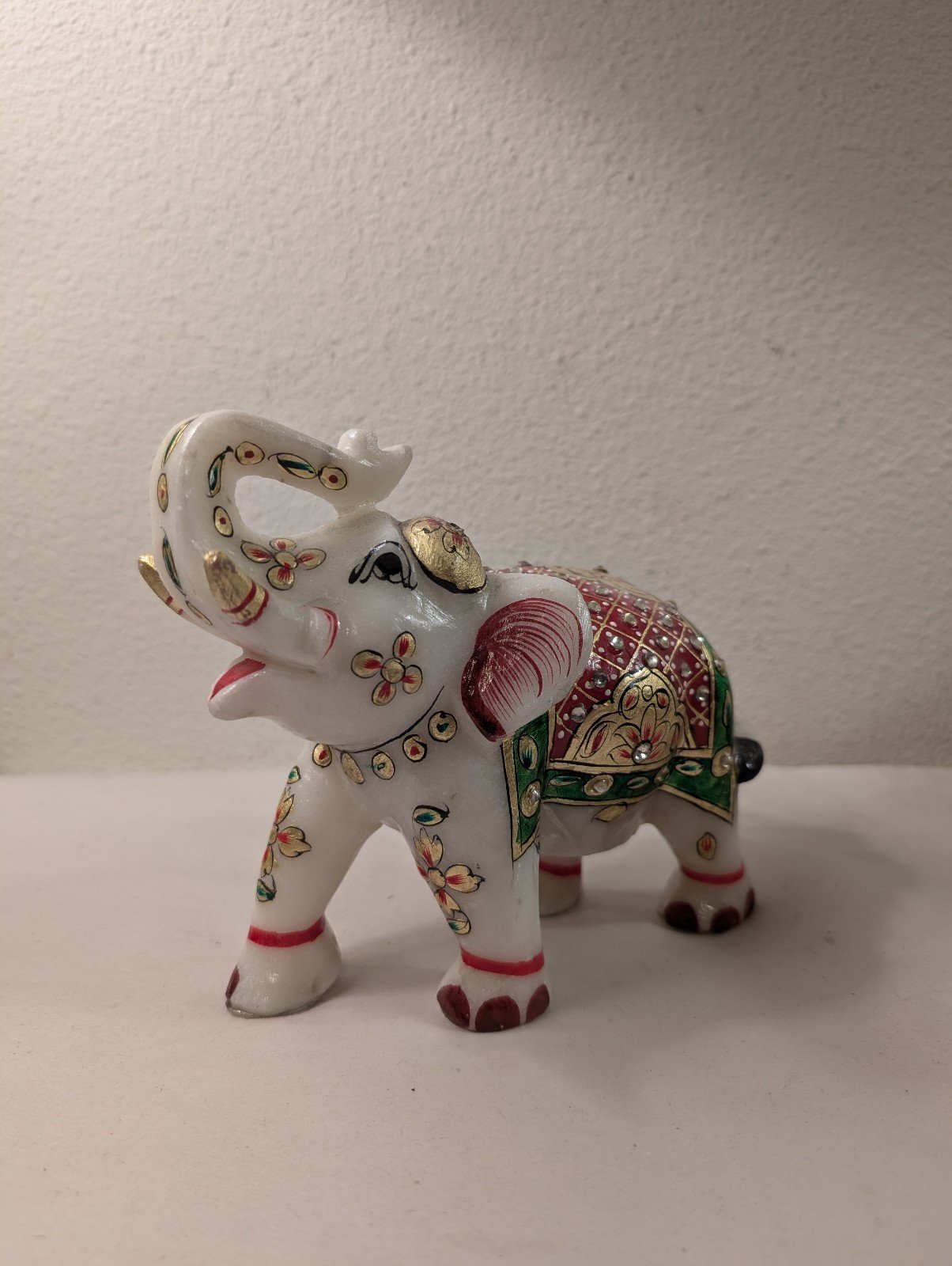 Beautiful Indian White Marble Stone Elephant Sculpture Decorated (6.5 x6 x3.5 )