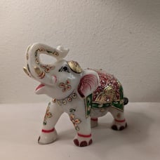 Beautiful Indian White Marble Stone Elephant Sculpture Decorated (6.5 x6 x3.5 )
