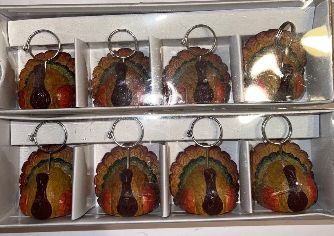 Ceramic Turkey Thanksgiving Place Card Holders 2 boxes 8 pieces