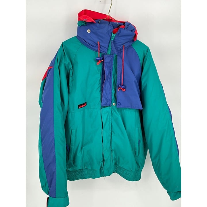 Vintage Windbreaker XL Colorblock Jacket Removable Hood and inside lining