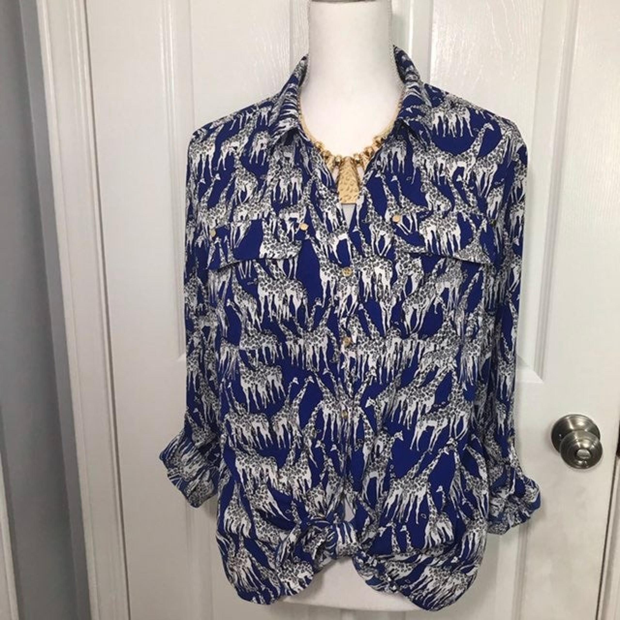 CHARTER CLUB WOMEN'S ANIMAL PRINT LONG SLEEVE BLOUSE SIZE MEDIUM