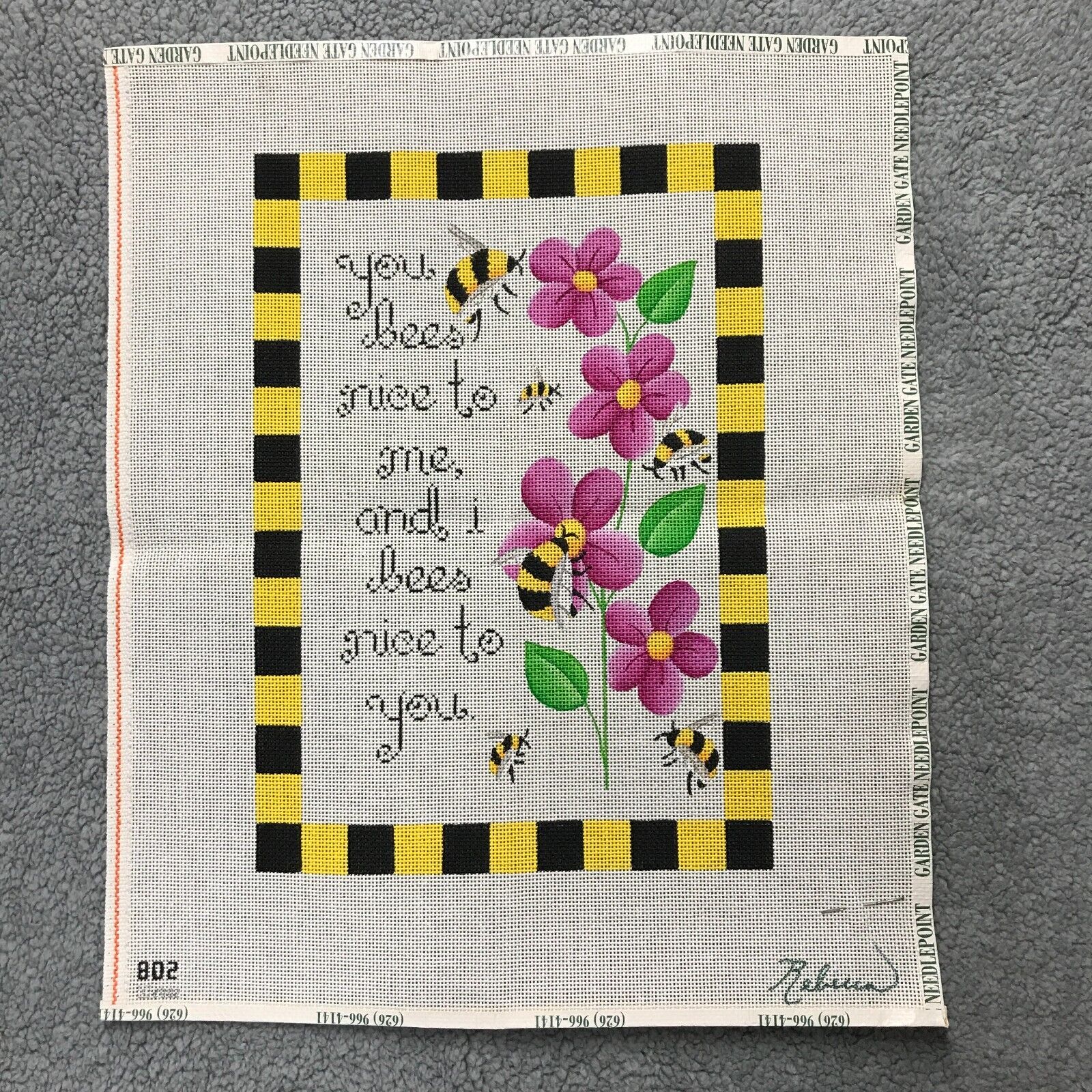 Rebecca Woods Designs Hand Painted Needlepoint Canvas You Bees Nice to Me 802