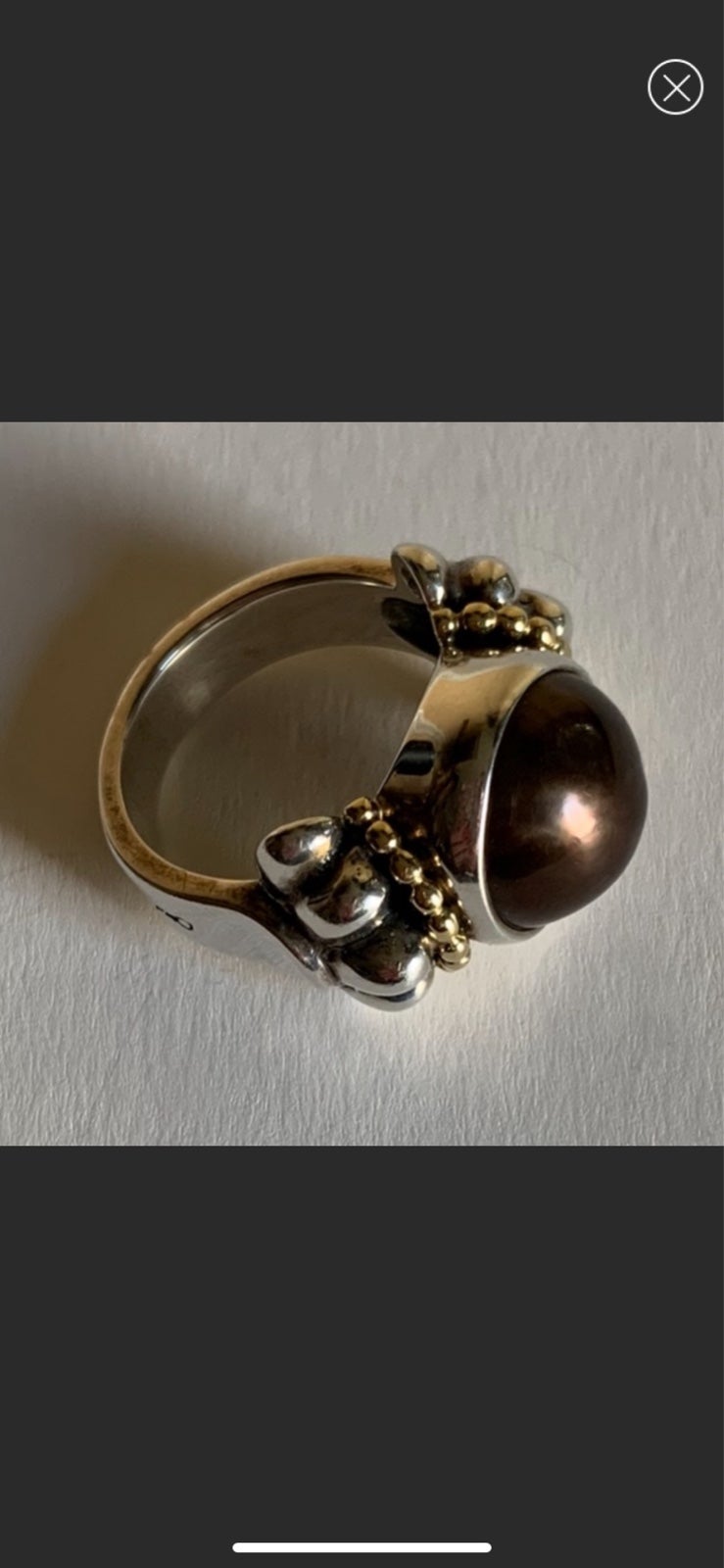 LAGOS SS and 18K gold caviar black mobe ring