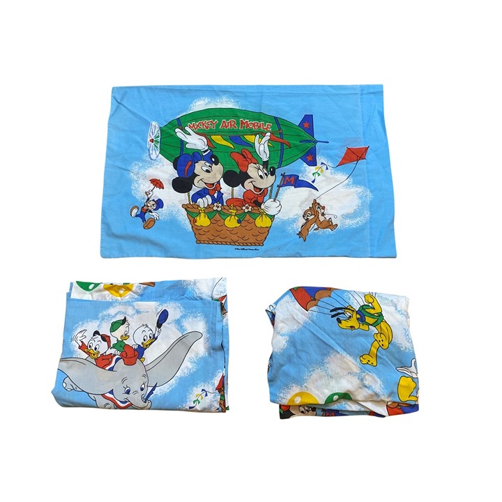 1980s Vintage Disney Mickey Air Mobile Twin Bedding Set Mickey Mouse Disneyana H