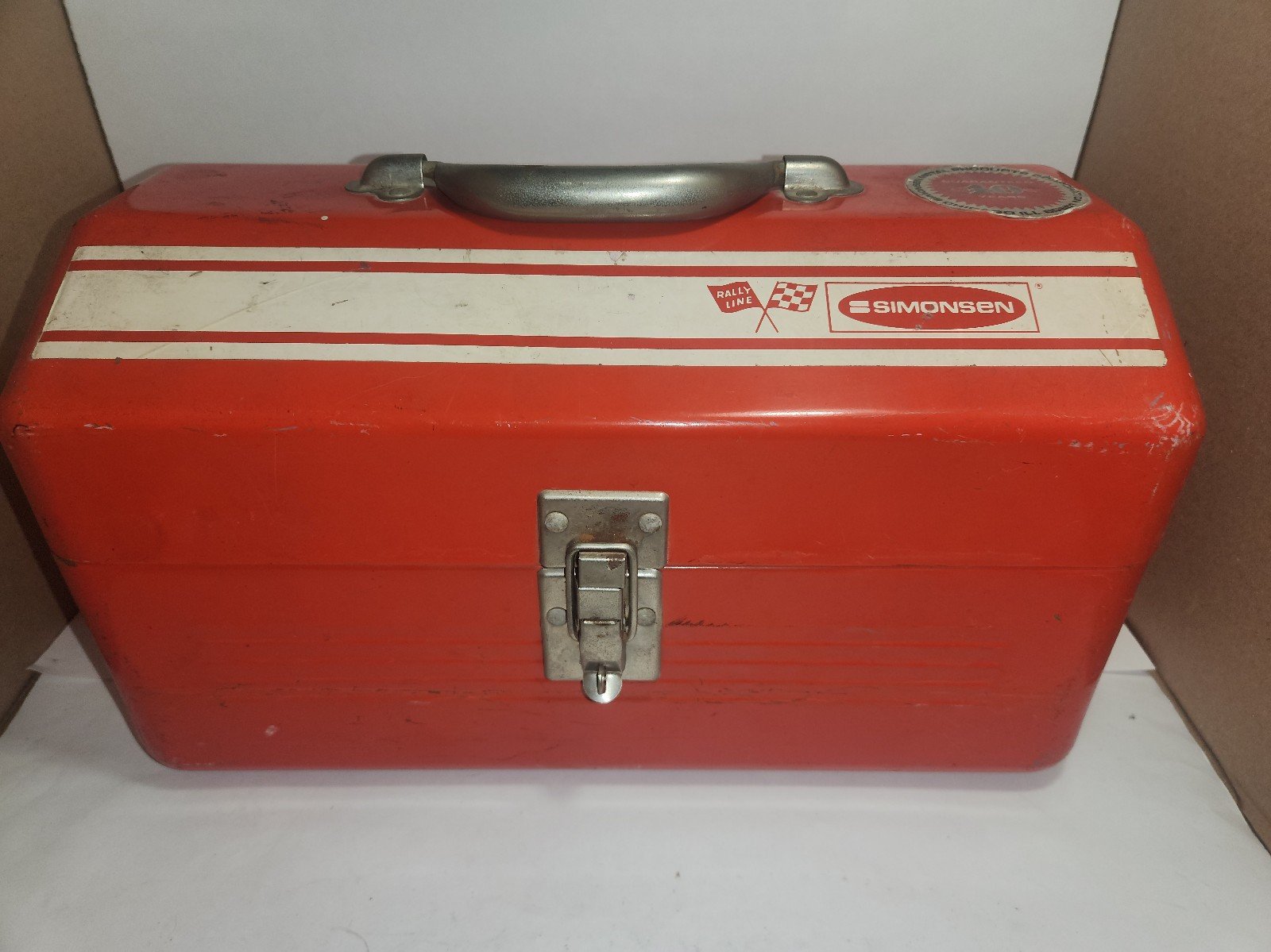 VINTAGE SIMONSEN RALLY LINE TOOL BOX RED STEEL METAL WITH TRAY