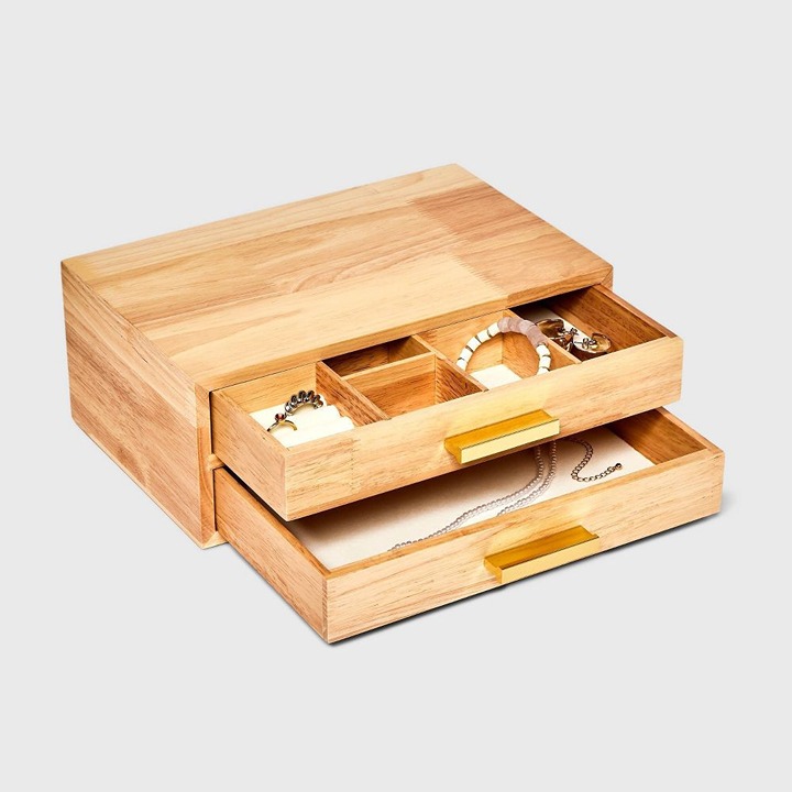 Two Drawer Wood Organizer Jewelry Box - A New Day Light Brown
