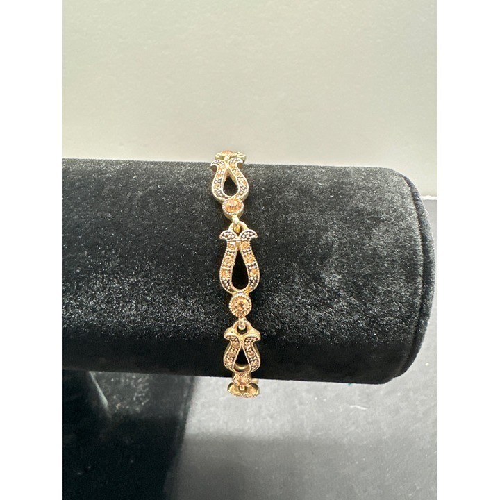 Vintage Monet Gold Tone Link Bracelet With Rhinestones