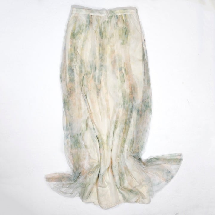 Jenny Yoo Collection Watercolor Floral Flower Print Pattern Tulle Mesh Skirt 2
