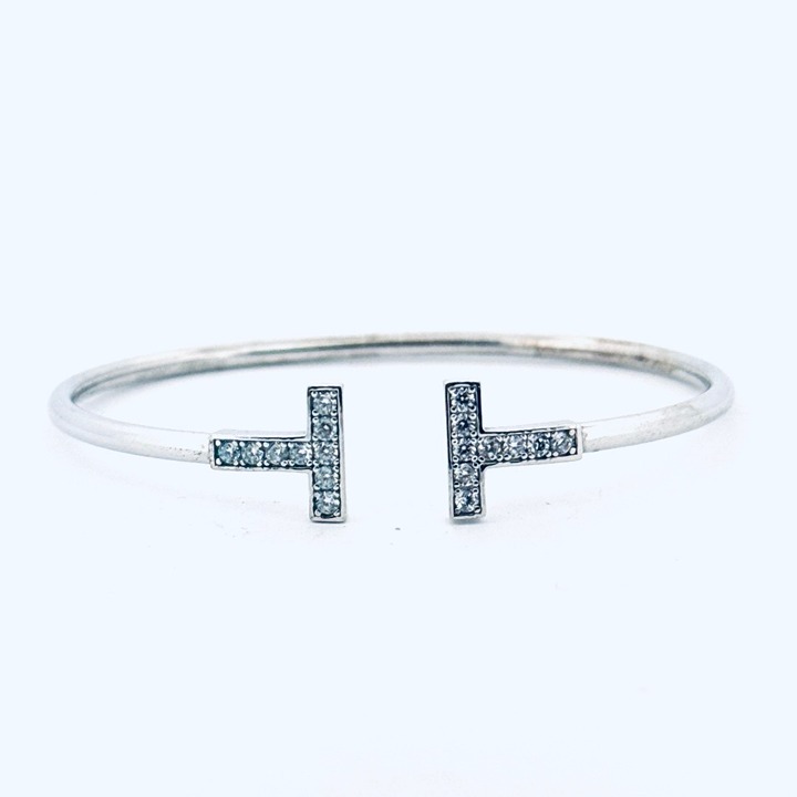 Estate Vintage Sterling Silver 925 T-Bar Gemstone Cuff Bangle Bracelet 6.5”
