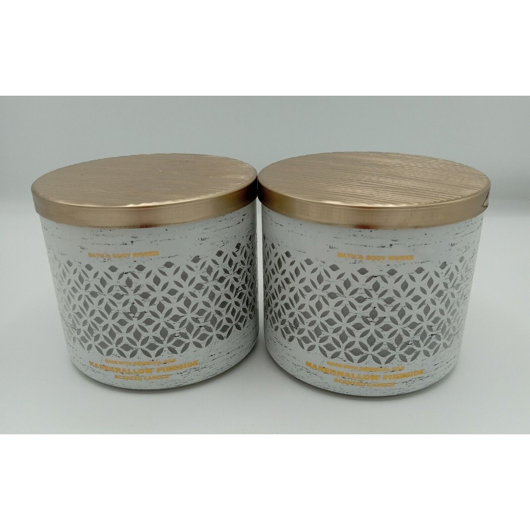 Lot Of 2 Bath & Body Works MARSHMALLOW FIRESIDE 3 Wick Candles NEW