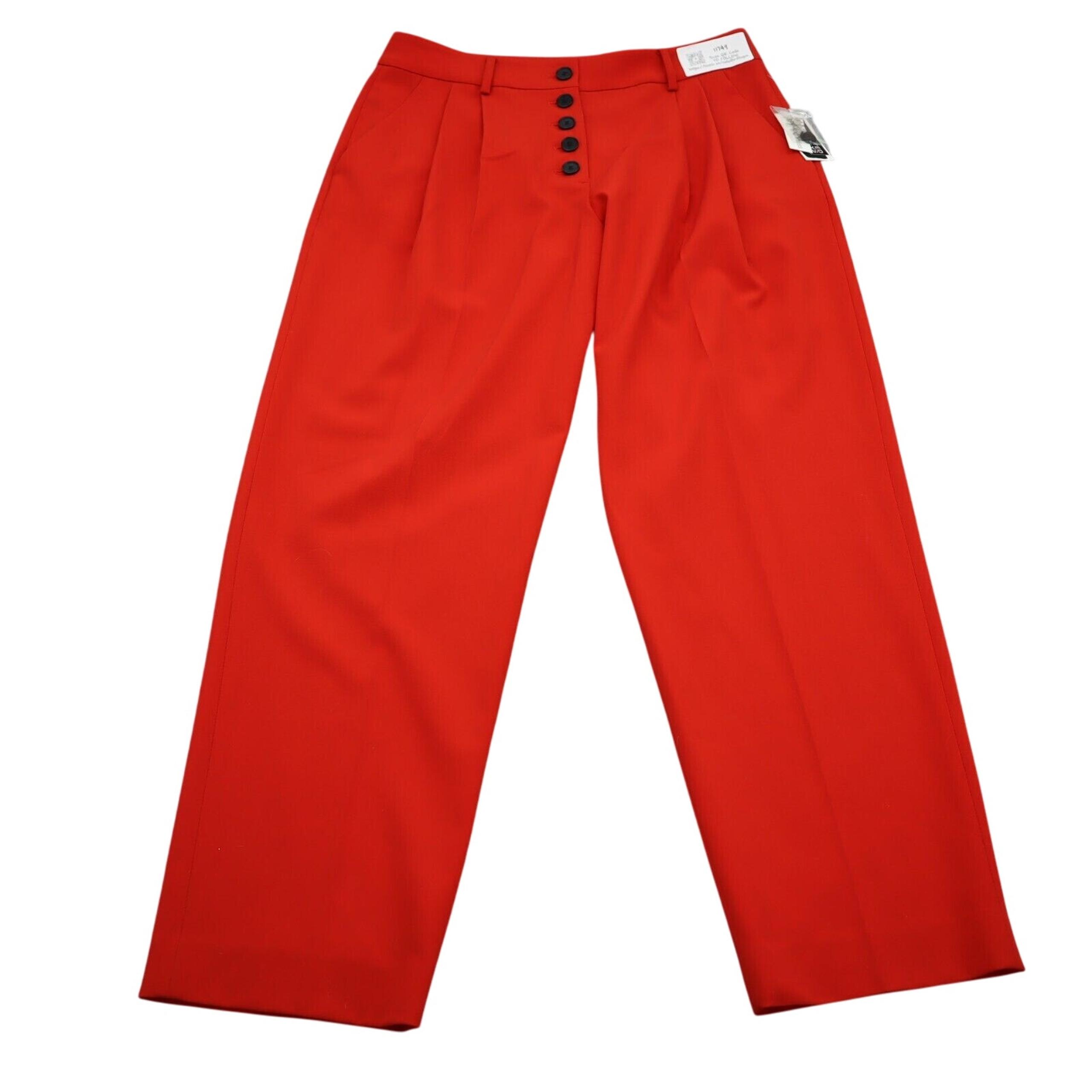Bar III Pants Womens 8 Red Valencia Pleated Button up High Rise Straight Bottoms