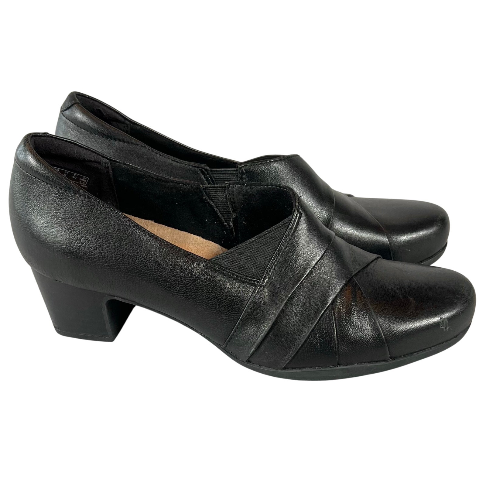 Clarks Rosalyn Adele Black Leather Heels Womens 9M Loafer Shoes