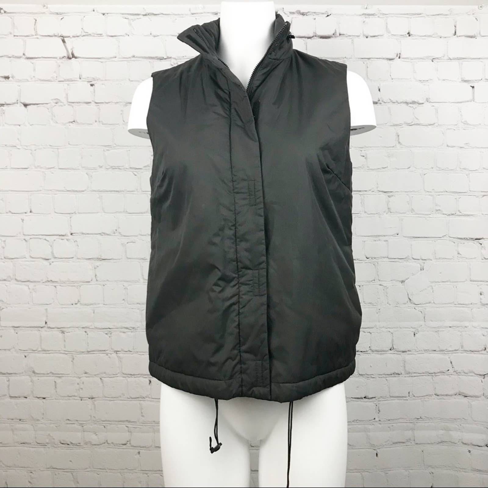 THEORY Zip Front Vest Hidden Hood Black