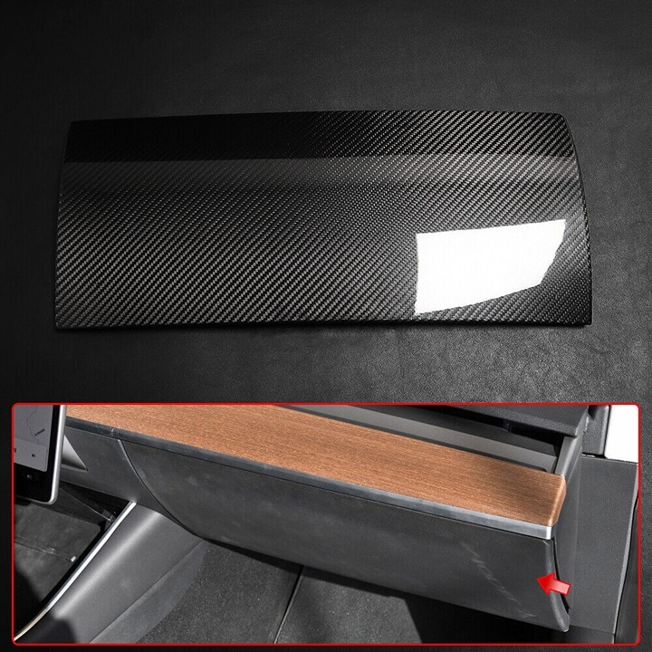 New Real Carbon Fiber Door Lid Glove Box Cover Trim Tesla Model 3 & Y 2017-2023