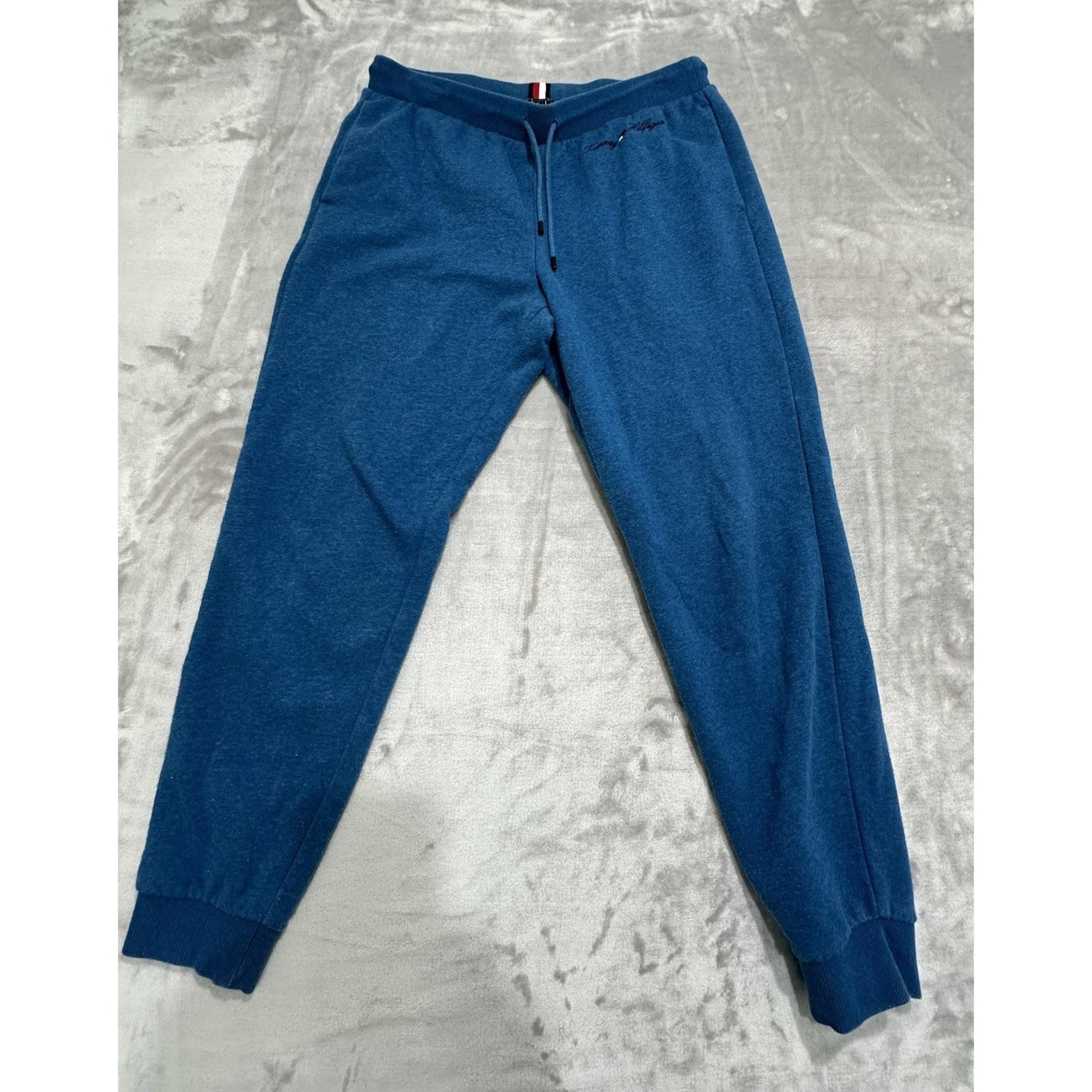 Men's Tommy Hilfiger Sweatpants Joggers Size Medium Fleece Blue Cinch Ankle EUC