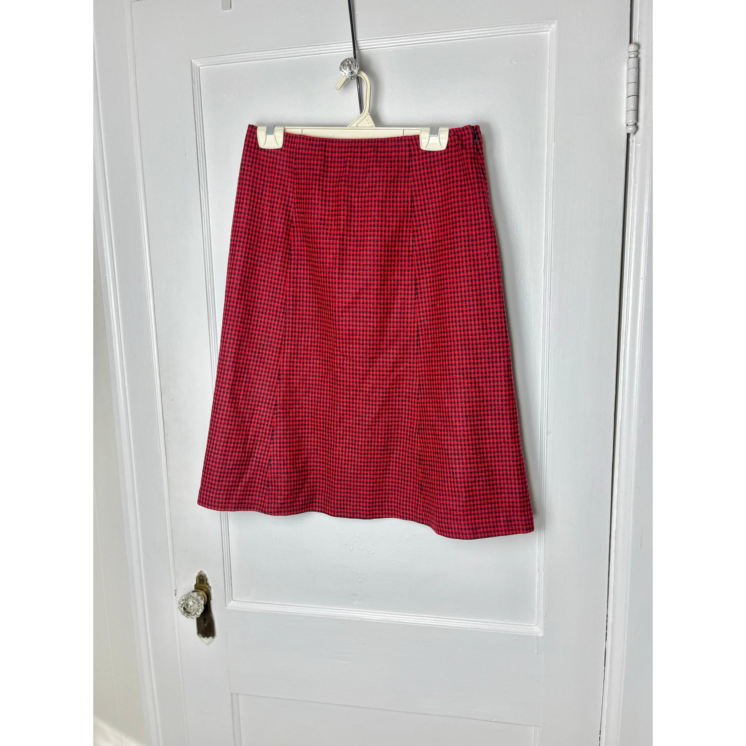 Vintage 90s Pendleton Women's Red Houndstooth A Line Wool Classic Skirt Size 10