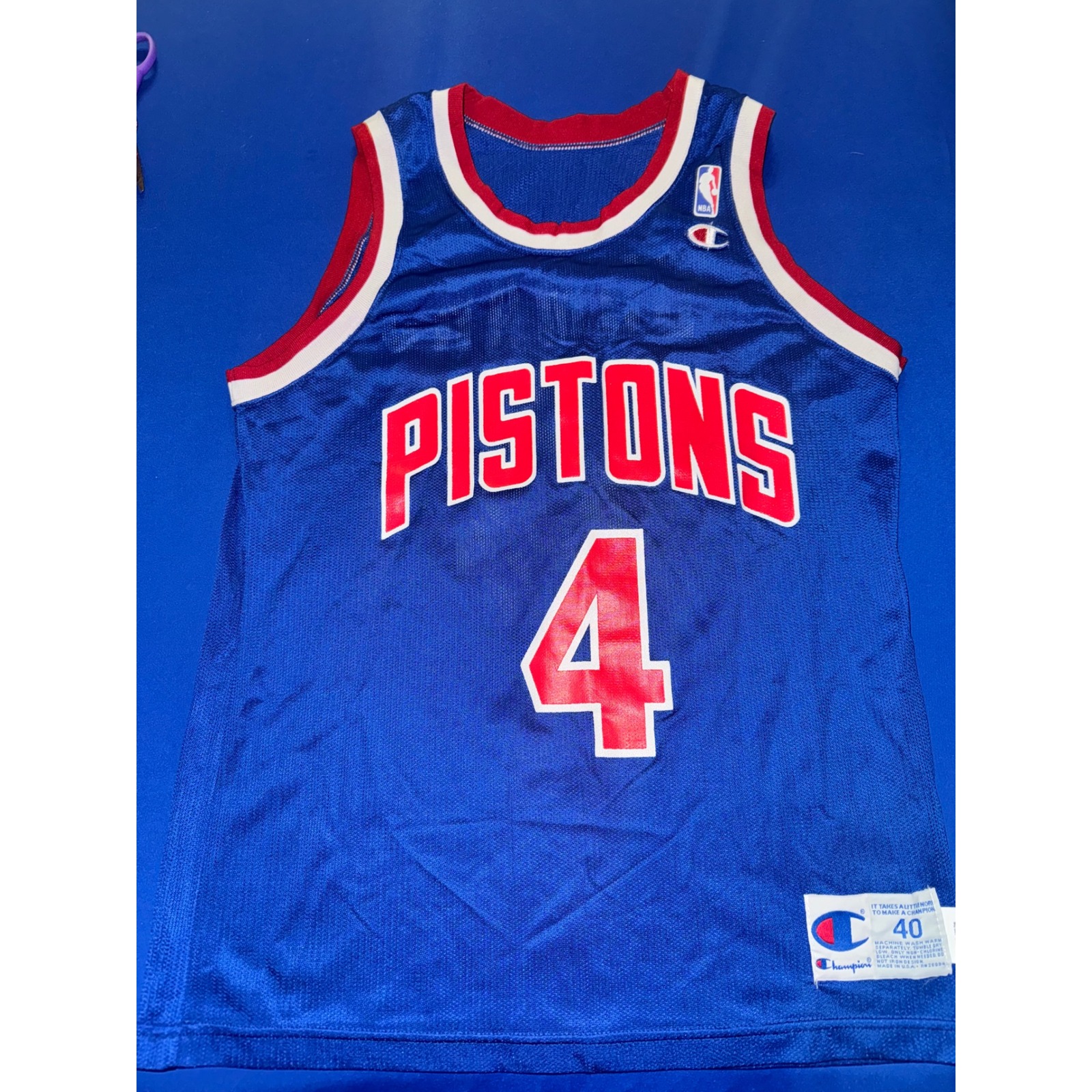 Vintage Champion Dumars Detroit Pistons NBA Jersey #4 Throwback Blue Size Sm 40