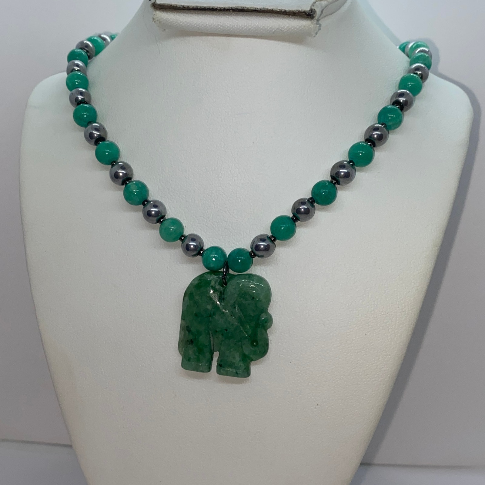Silver Teal Blue & Green Handmade Beaded Necklace