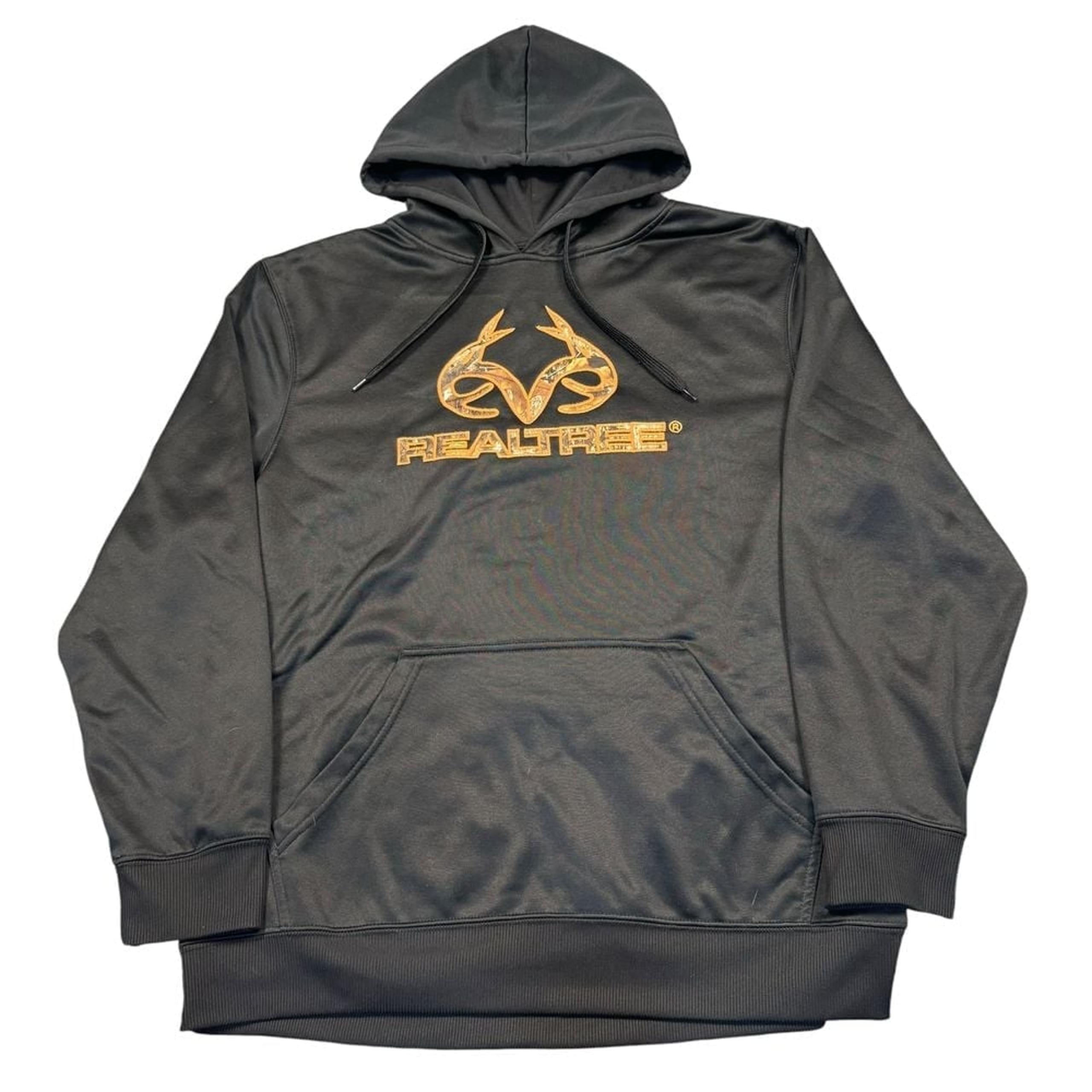 Realtree Camo Hoodie Men's Large Fleece Black Pullover Outdoor Nature Hiking