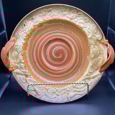 Art Pottery Dish Orange Spiral Edged With Birds Leaves & Shells Czechoslovakia
