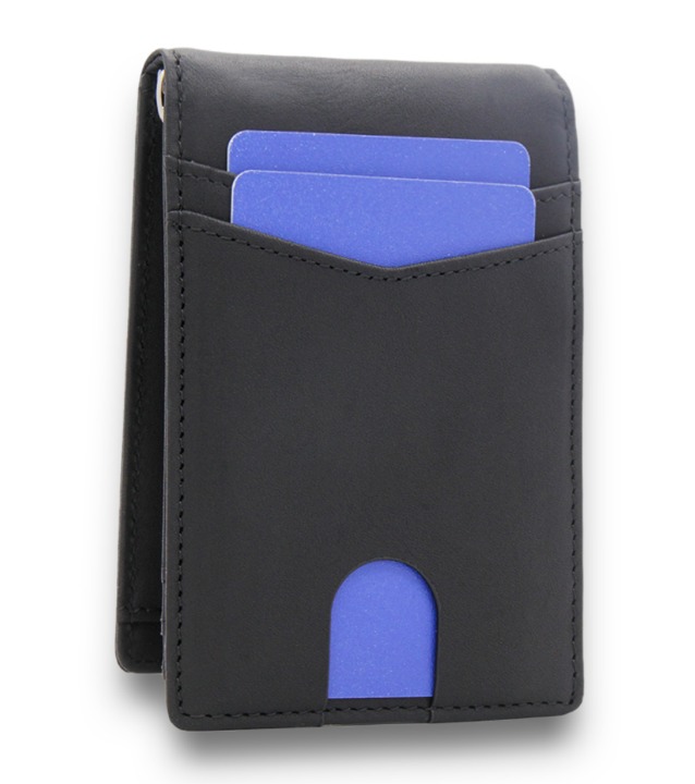 RFID Blocking Genuine Leather Credit Card Holder Money Cash Clip Wallet