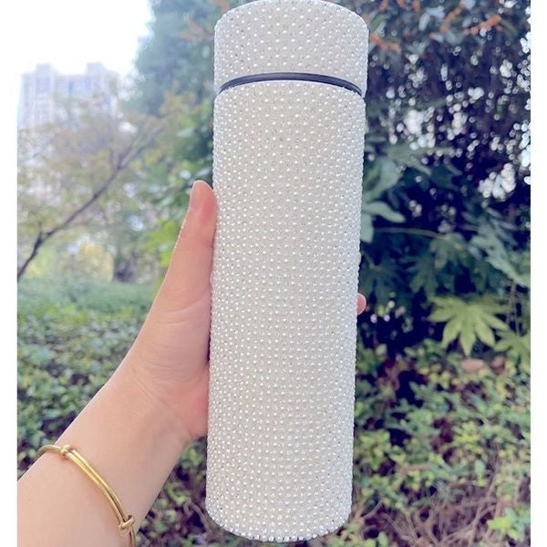 Rhinestone Stainless Steel Vacuum Insulated Water Bottle Thermos LED Temperature