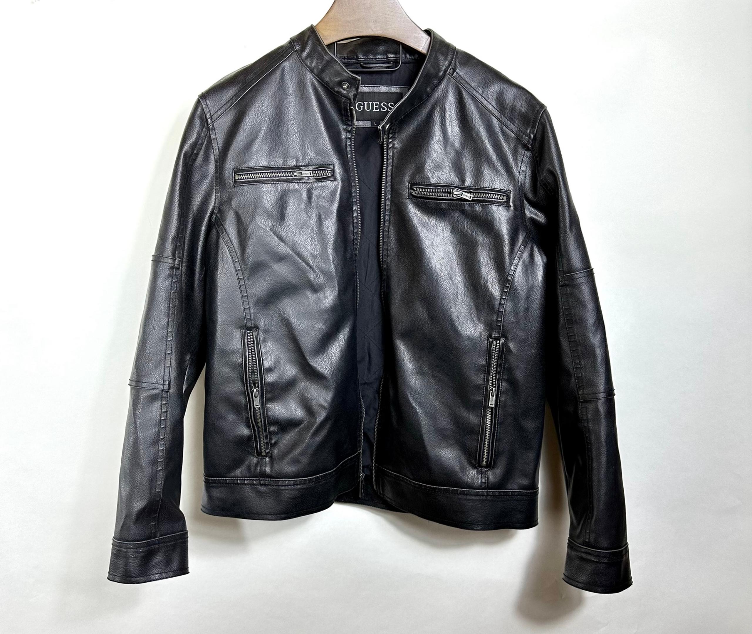 GUESS Black Distressed Men’s Cafe Racer Motorcycle Jacket L