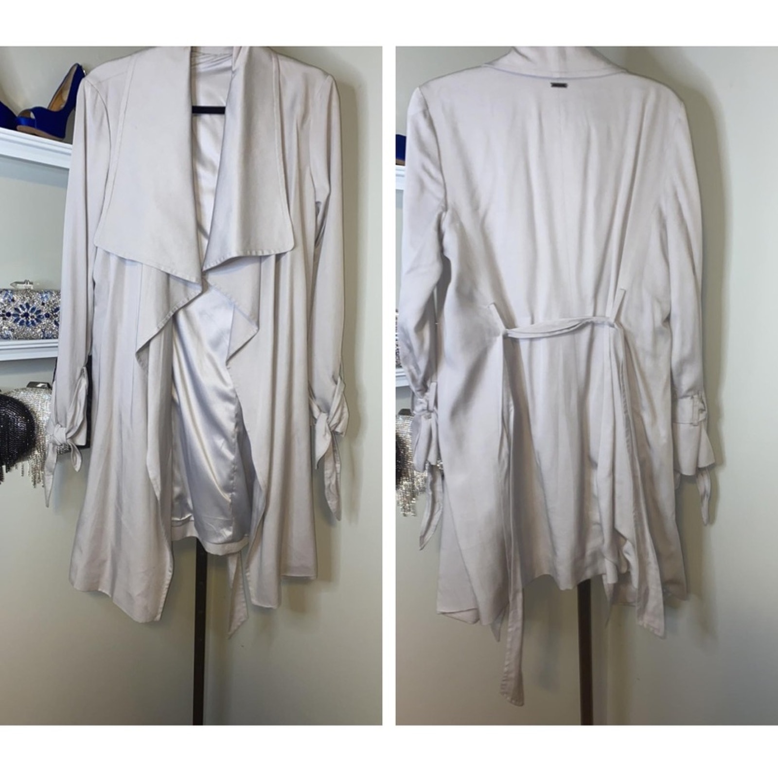 Women's cardigan, with flap, open front, thin, long sleeves, irregular hem