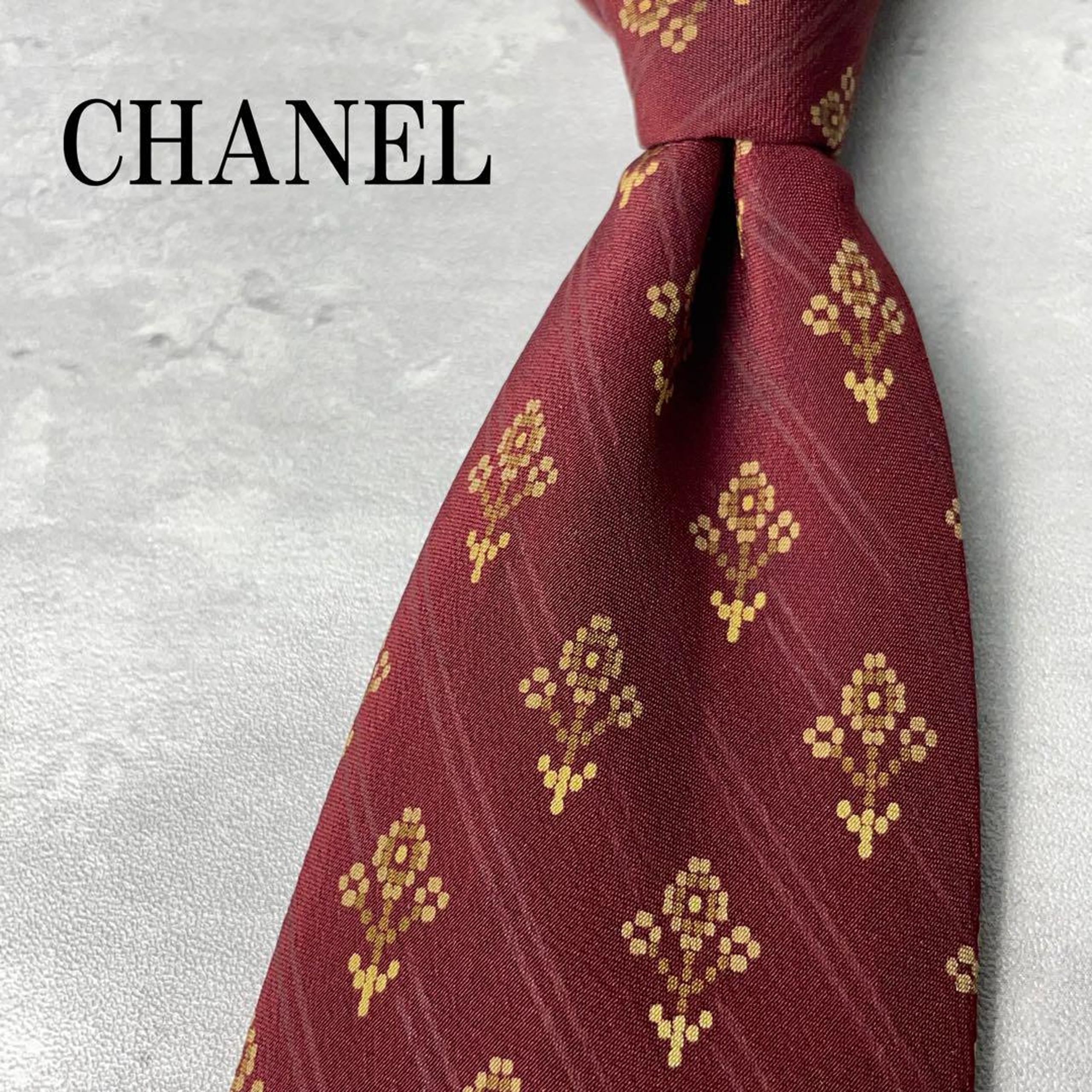 Excellent condition CHANEL Chanel Coco Mark floral small pattern tie burgundy