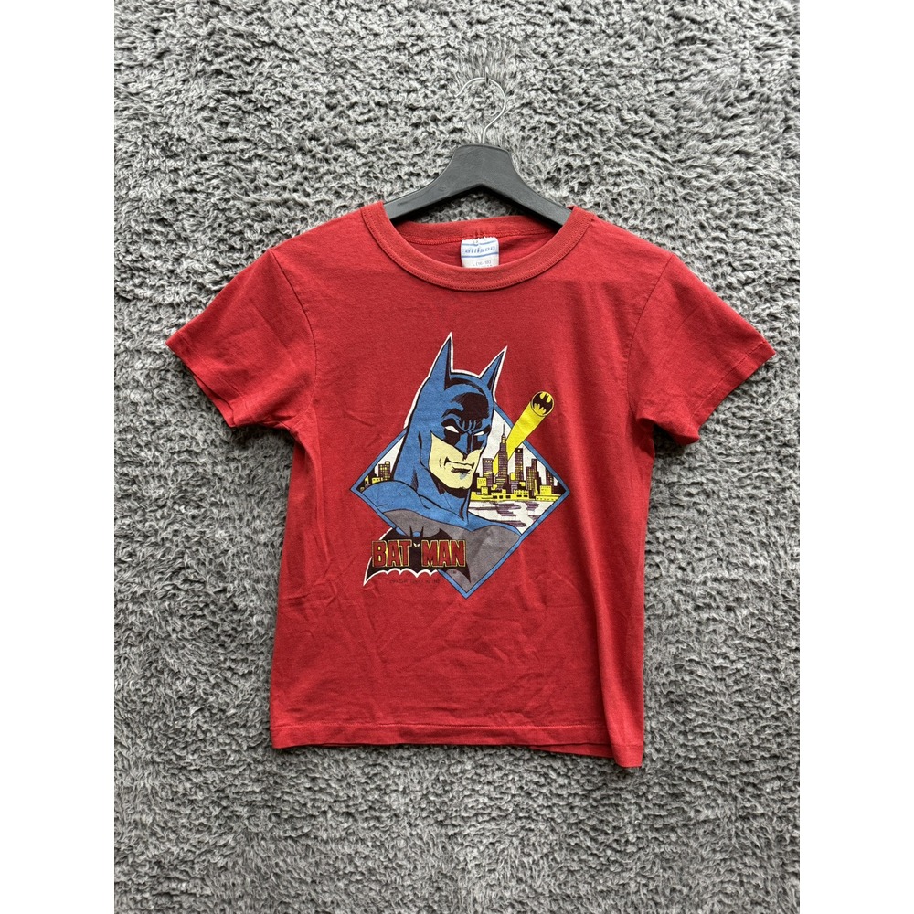 Rare VTG 80's ALLISON Batman 1982 Single Stitched T Shirt DC Comics Youth L Red