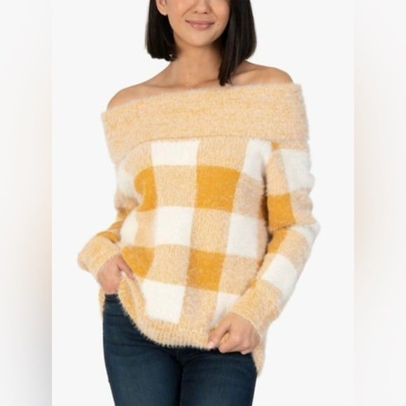 KUT from the Kloth Haruka Off-the-Shoulder Sweater in Mustard Size Medium