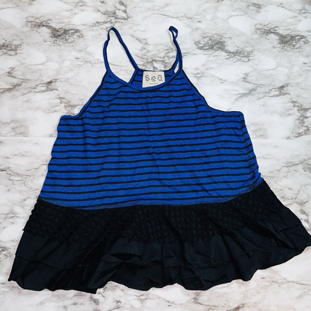 Sea New York | Spaghetti Straps Tiered Striped Camisole | Blue/Black | Women | M
