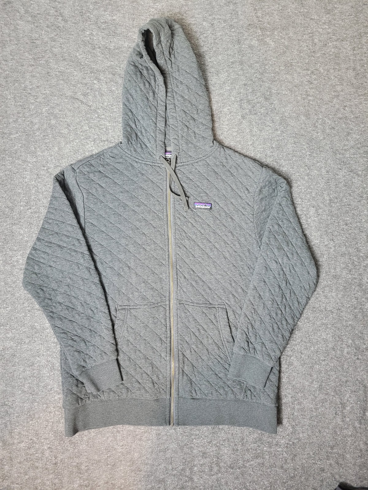 Patagonia Organic Cotton Mens Size L Quilted Gray Full Zipper Fleece Jacket