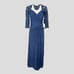 La Femme Ruched Twist Column Gown in Navy