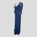 La Femme Ruched Twist Column Gown in Navy
